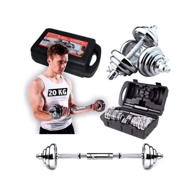 GENERICO - Set de Pesas Mancuernas 20Kg  Barra Adaptadora