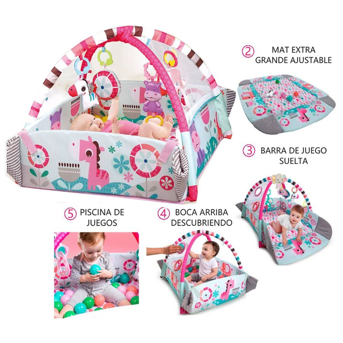 IDEAL - Gimnasio Ideal para Bebé multifunción 5 en 1 Rosa