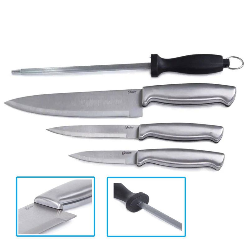 OSTER - Juego de Cuchillos y Afilador BALDWYN Acero 4P
