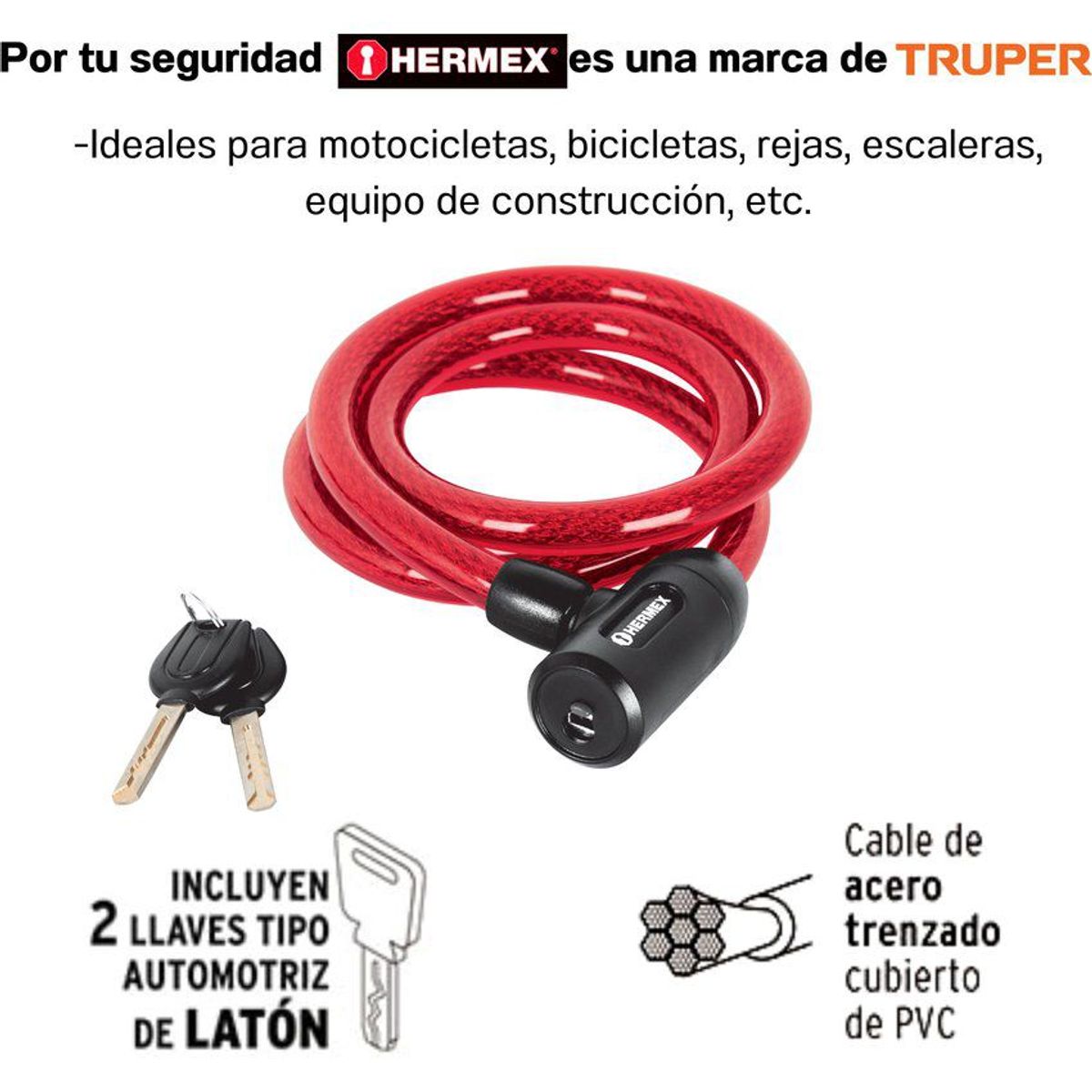 HERMEX - Candado cadena de acero hermex con llave 15mmx120m CB-15