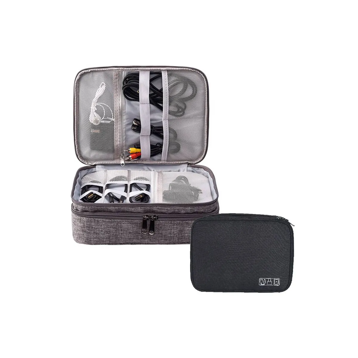 AURELA - Estuche de 3 Capas Organizador de Cables y Accesorios Impermeable Ngro
