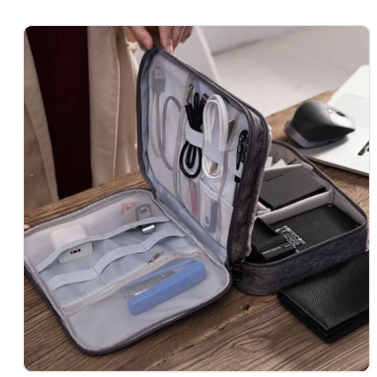 AURELA - Estuche de 3 Capas Organizador de Cables y Accesorios Impermeable Ngro