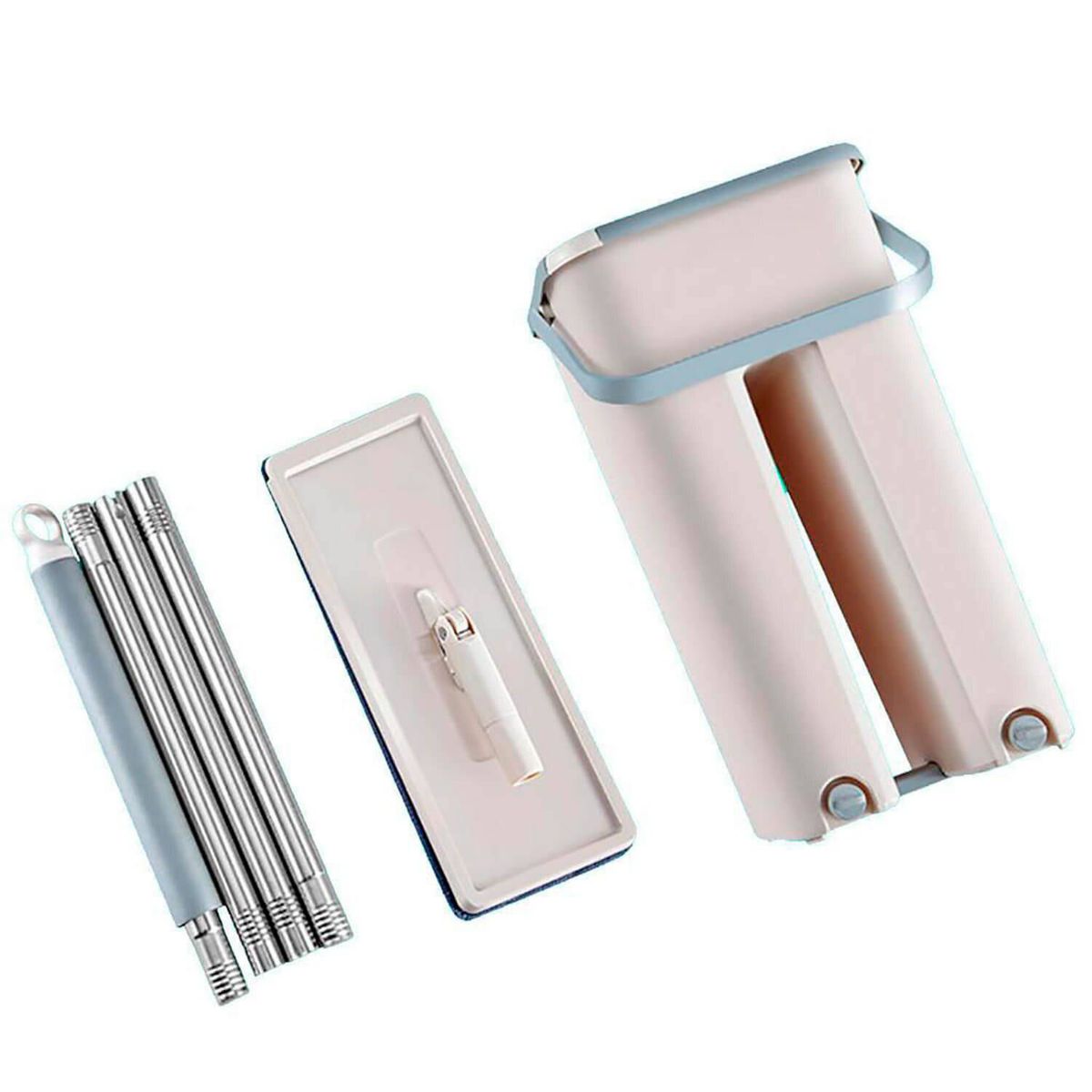 GENERICO - Trapeador Mopa Plano y Balde Escurridor - 2 mopas