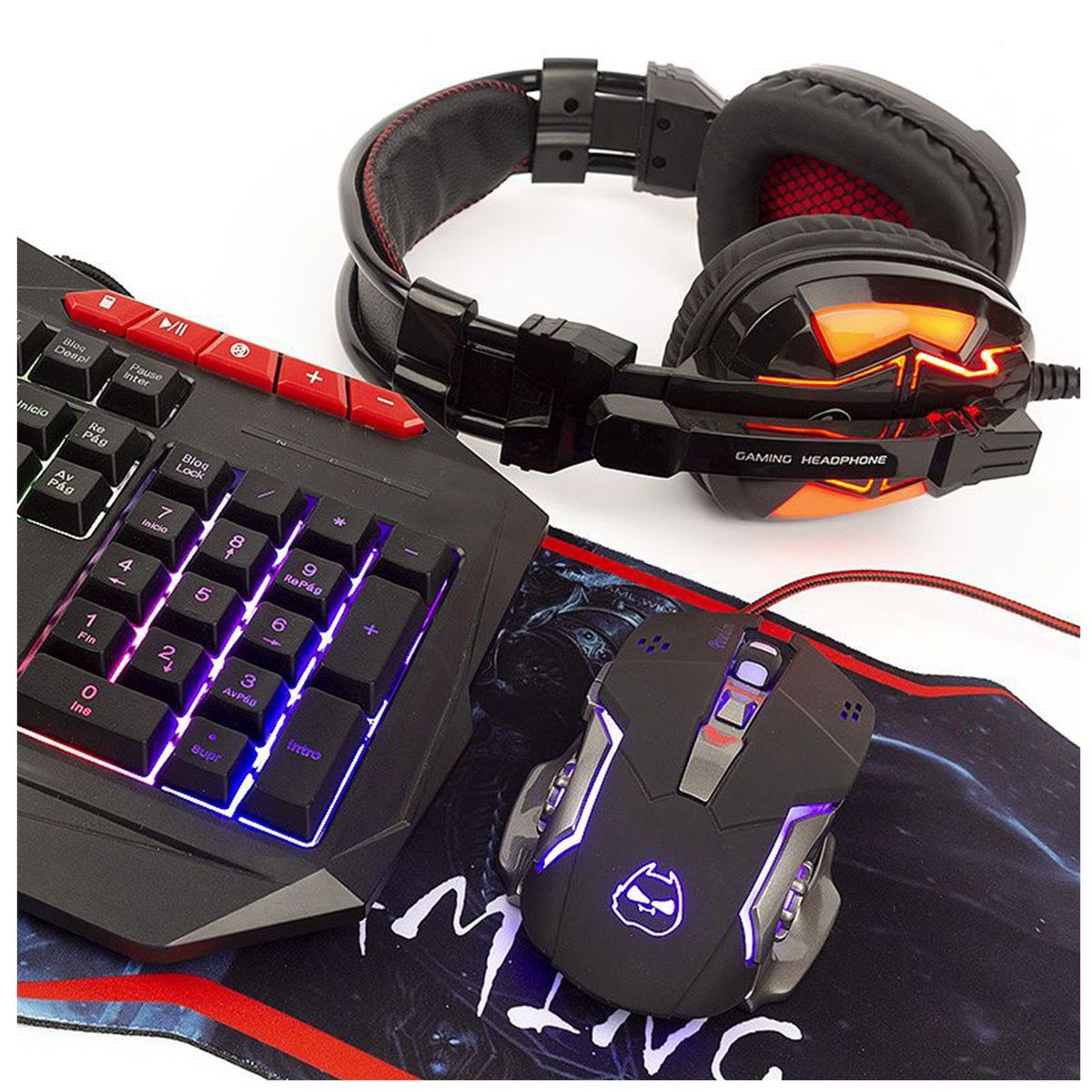 HALION - Combo Gamer 4 en 1 Halion HA-850C Poseidon Teclado/Mouse/Auricular/Pad