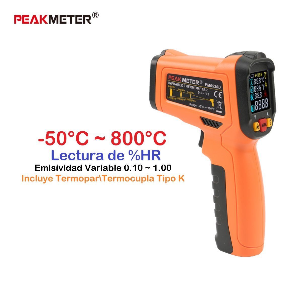 OEM - Pirómetro Termómetro Industrial Infrarrojo Peakmeter Humedad Termopar