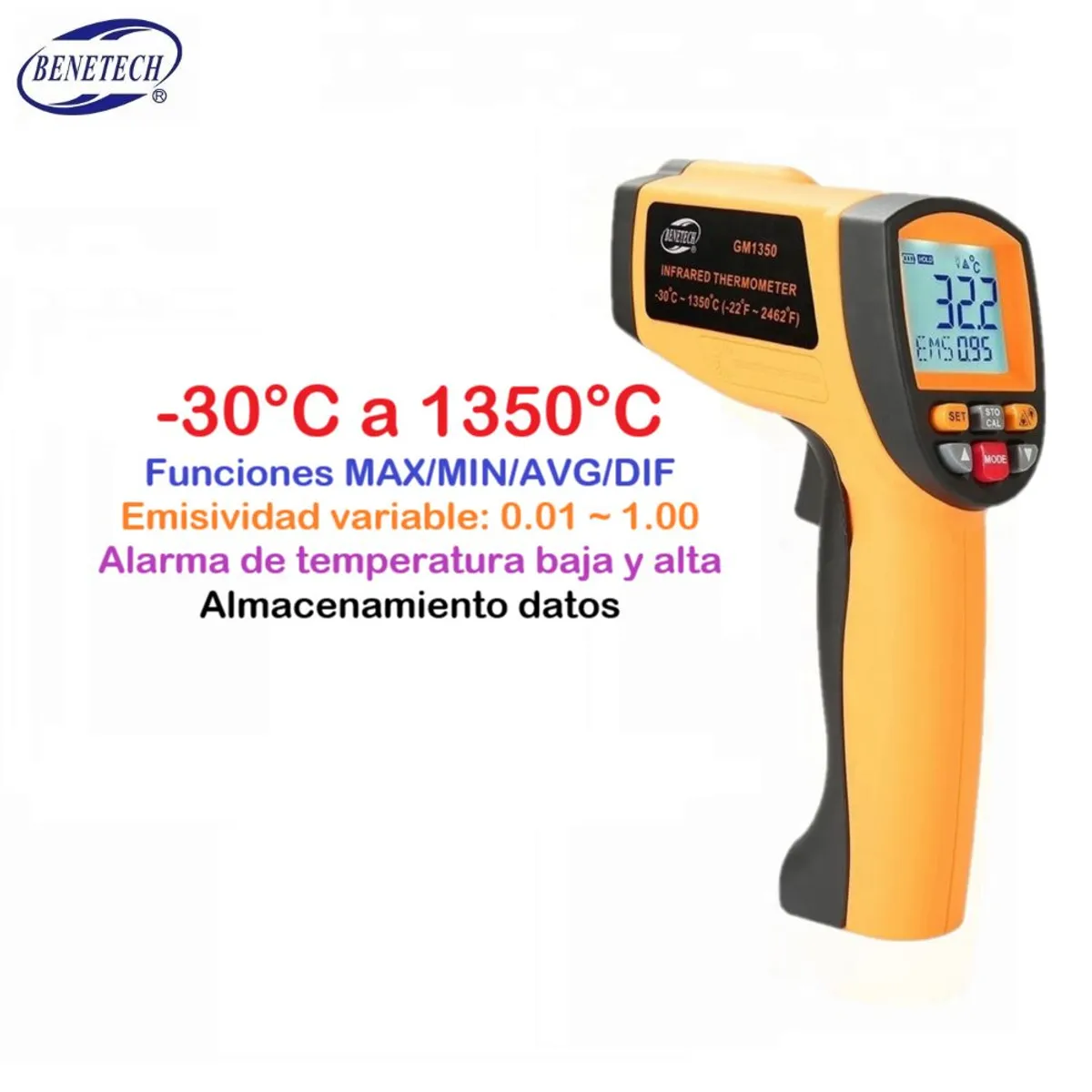 BENETECH - Pirómetro Termómetro Infrarrojo Profesional - BENETECH GM1350