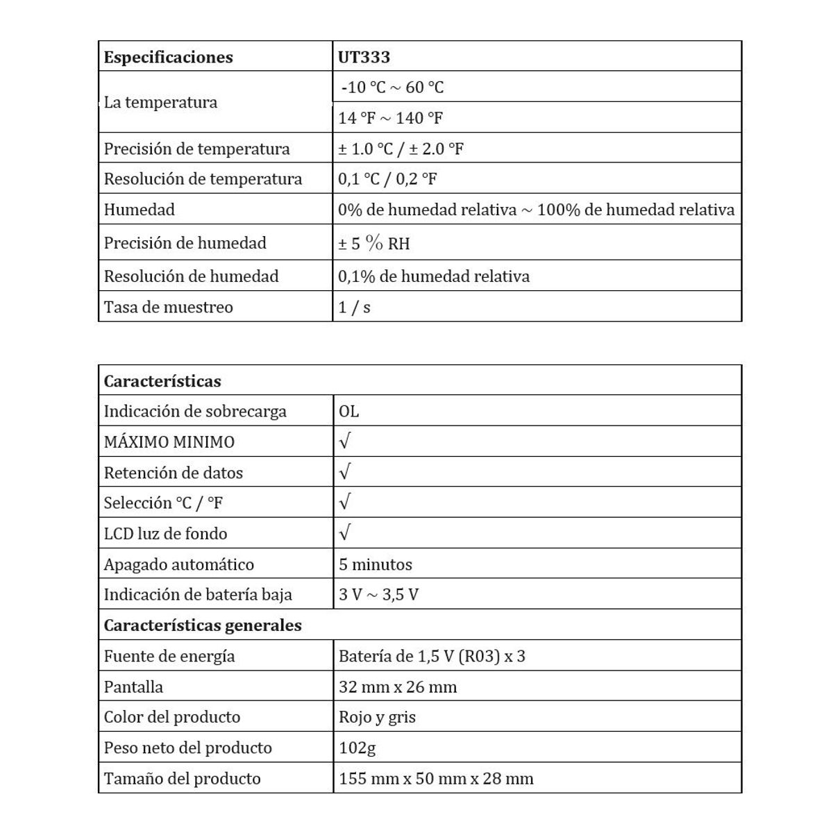 UNI T - Termóhigrometro Digital UNI-T UT333 Higrómetro Temperatura Humedad