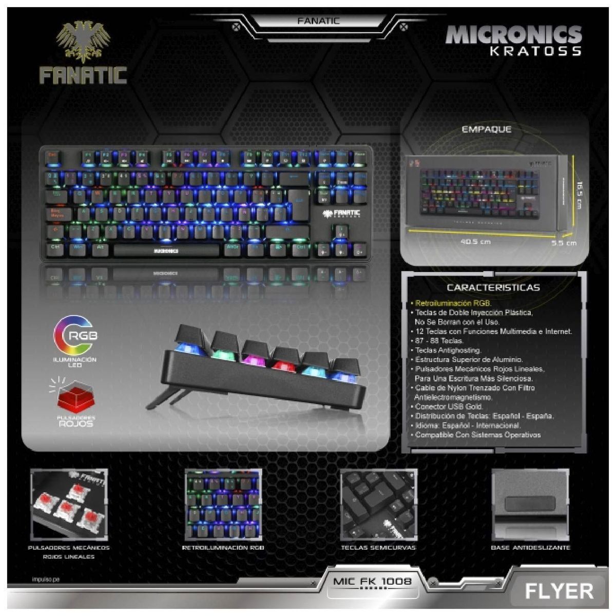 MICRONICS - Teclado Mecánico Micronics Fanatic Kratoss FK1008 RGB Tenkeyless