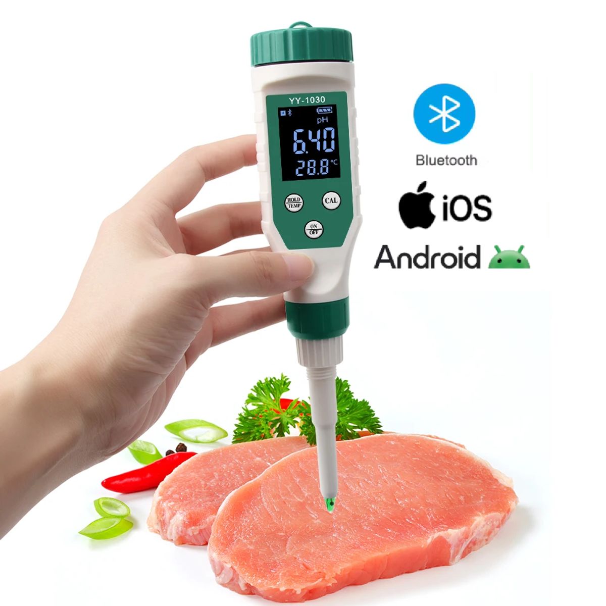 OEM - Medidor Digital de PH Agua Queso Leche Carne Comida Suelo + Bluetooth