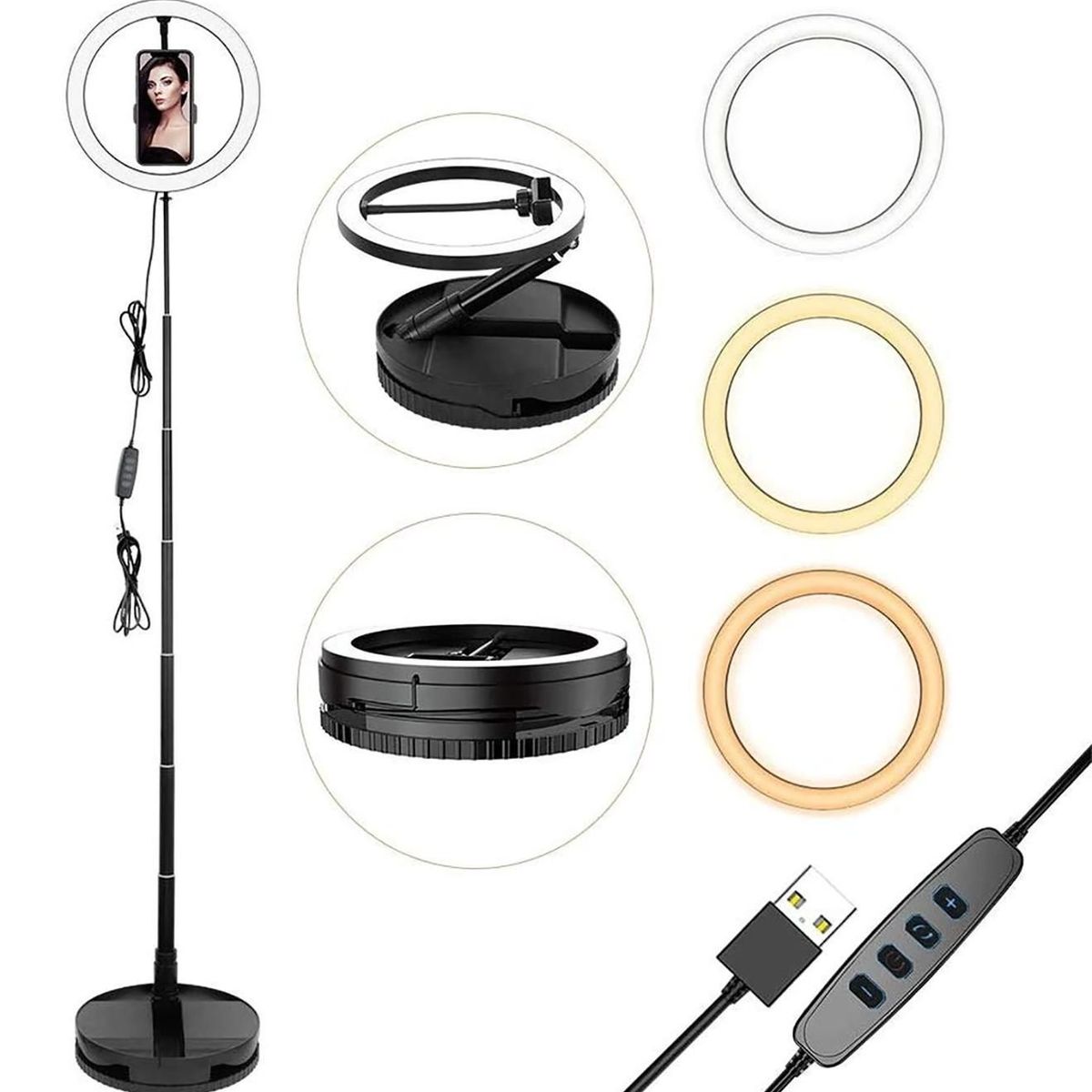 ITELSISTEM - Aro De Luz Led  Base Regulable y soporte de Celular Itelsistem