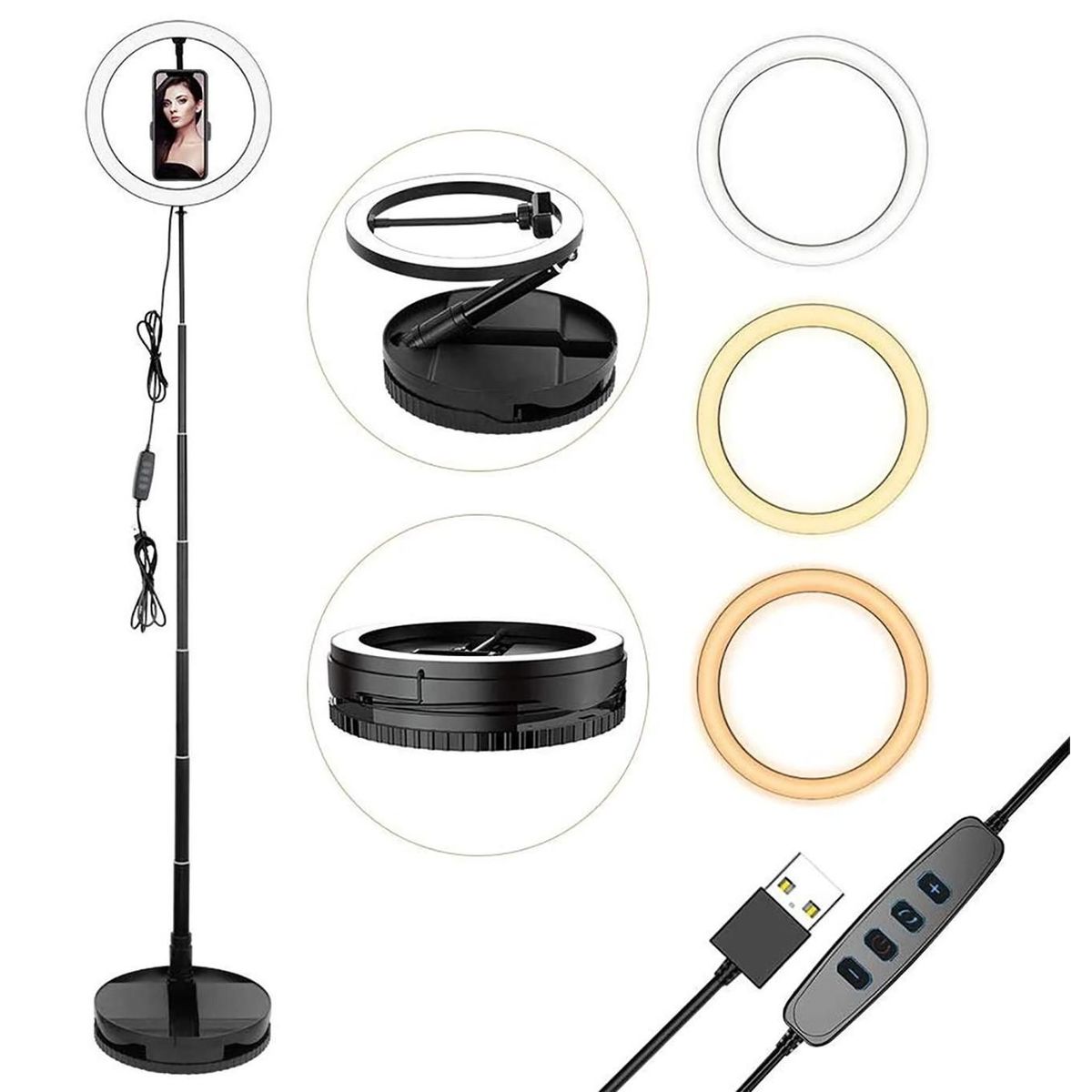 ITELSISTEM - Aro De Luz Led  Base Regulable y soporte de Celular Itelsistem