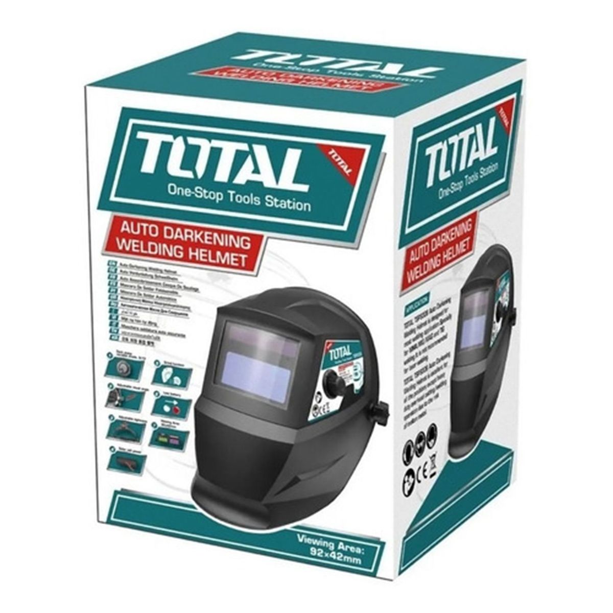 TOTAL TOOLS - CARETA PARA SOLDAR CON VISOR FOTOSENSIBLE AUTOMÁTICO 92×42MM - TSP9306