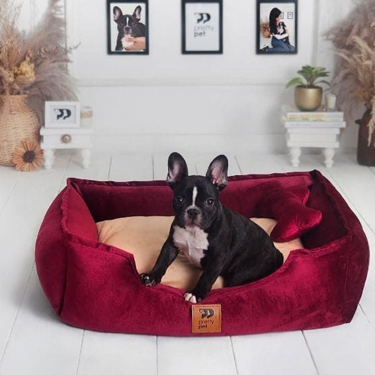 PRETTYPETS - CAMA HIPOALERGÉNICA PARA MASCOTA - COLOR VINO - TALLA 4