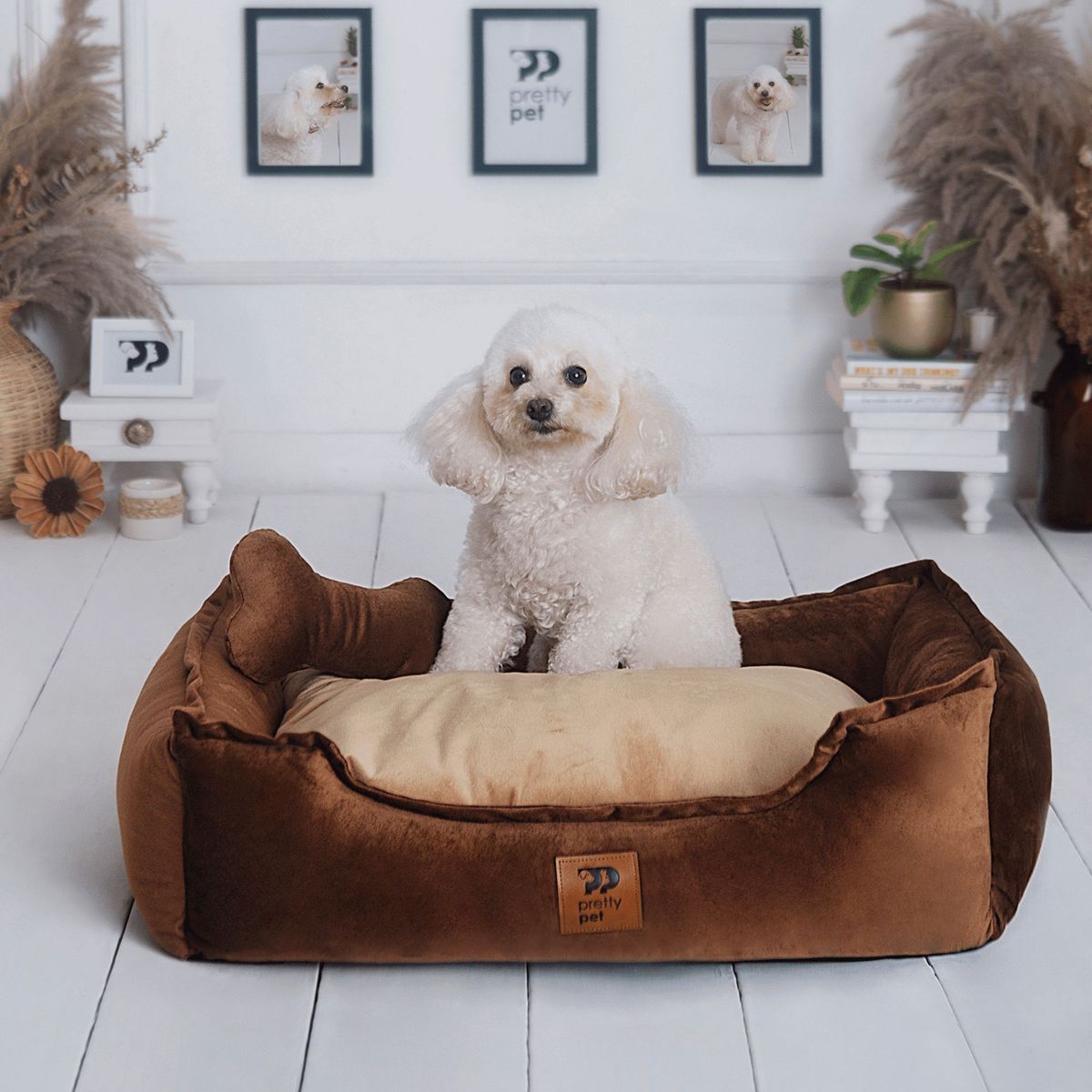 PRETTYPETS - CAMA HIPOALERGÉNICA PARA MASCOTA - COLOR MARRON - TALLA 3