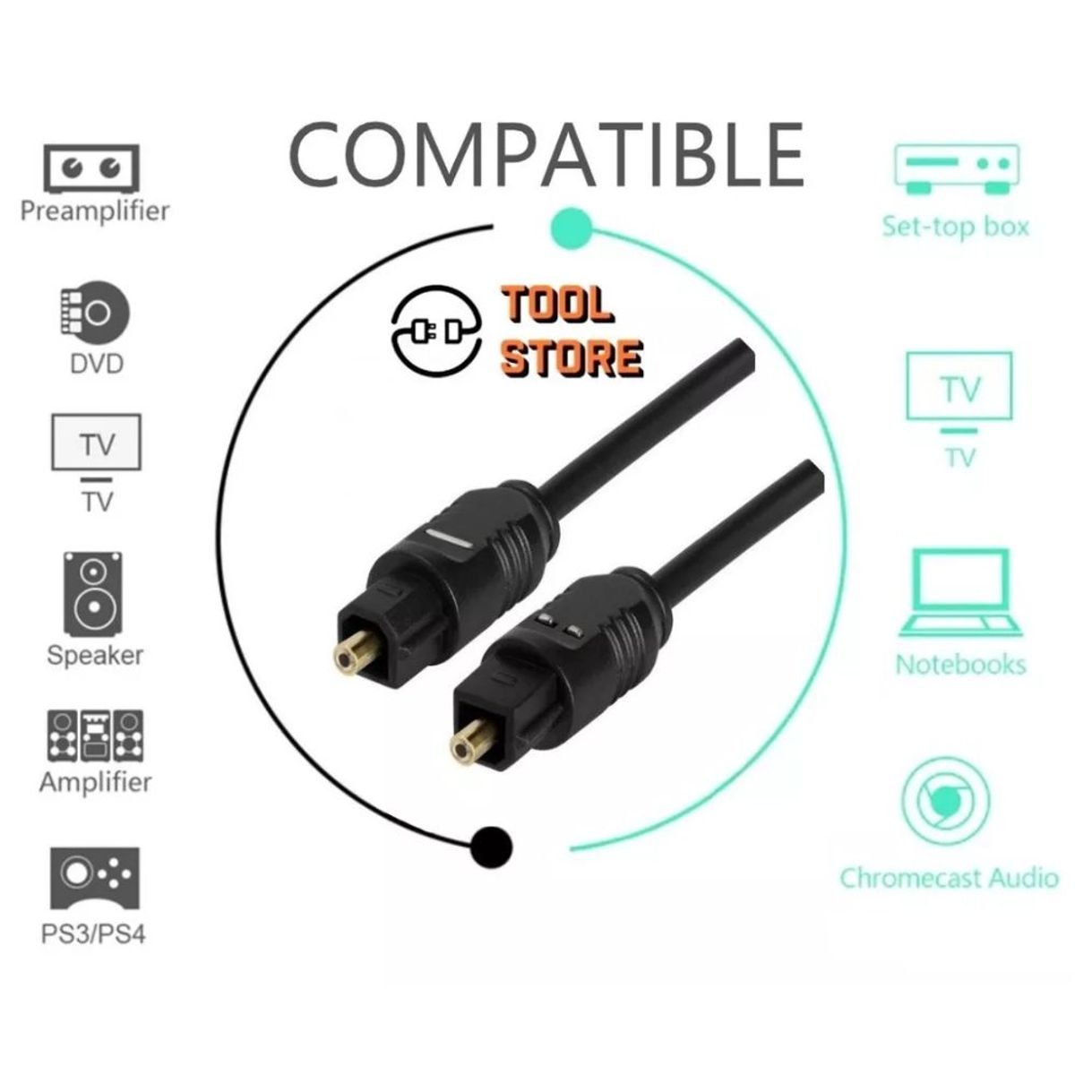 GENERICO - Cable Para Audio Óptico Digital Toslink Ultra Slim - 02 METROS