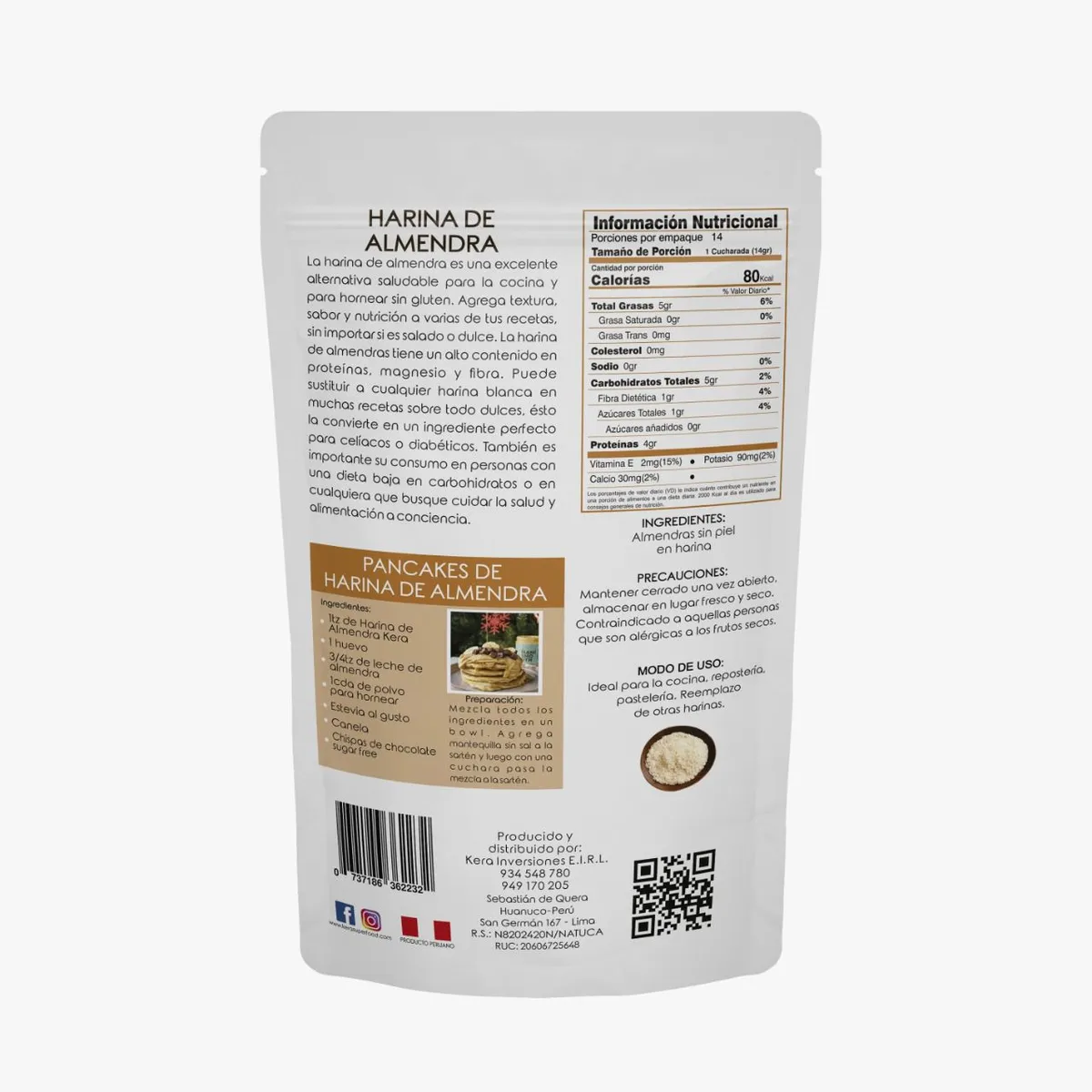 KERA SUPERFOODS - HARINA DE ALMENDRA SIN PIEL 1KG - KERA SUPERFOODS
