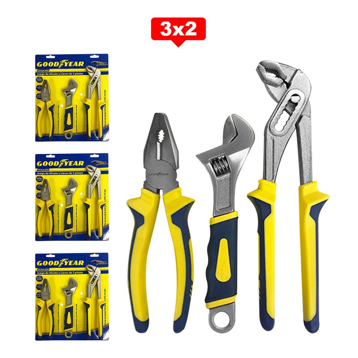 GOODYEAR - Set Alicates y Llaves Pico de Loro Goodyear 3 piezas 3X2
