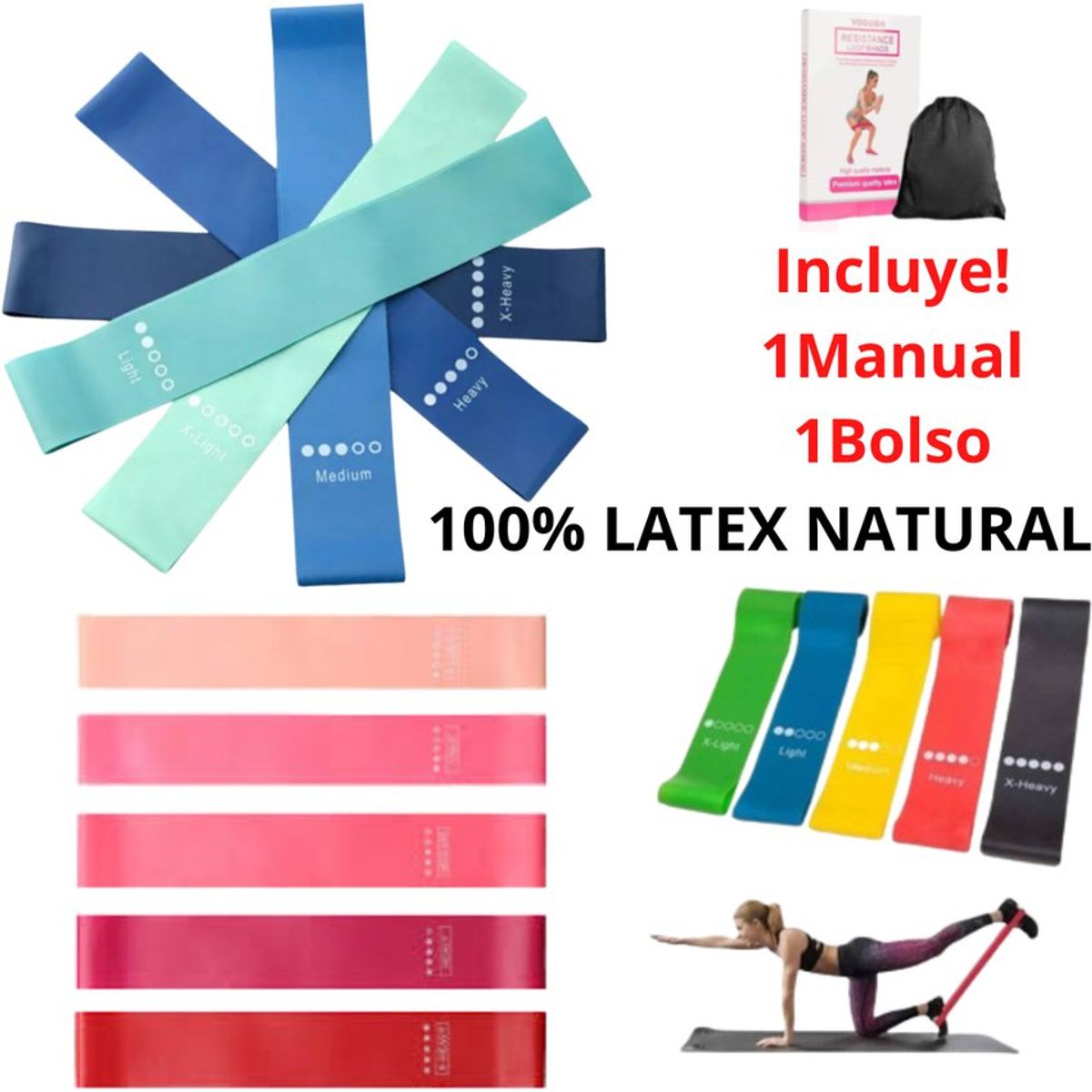 GENERICO - Set de 5 bandas de resistencia para ejercicios. azules