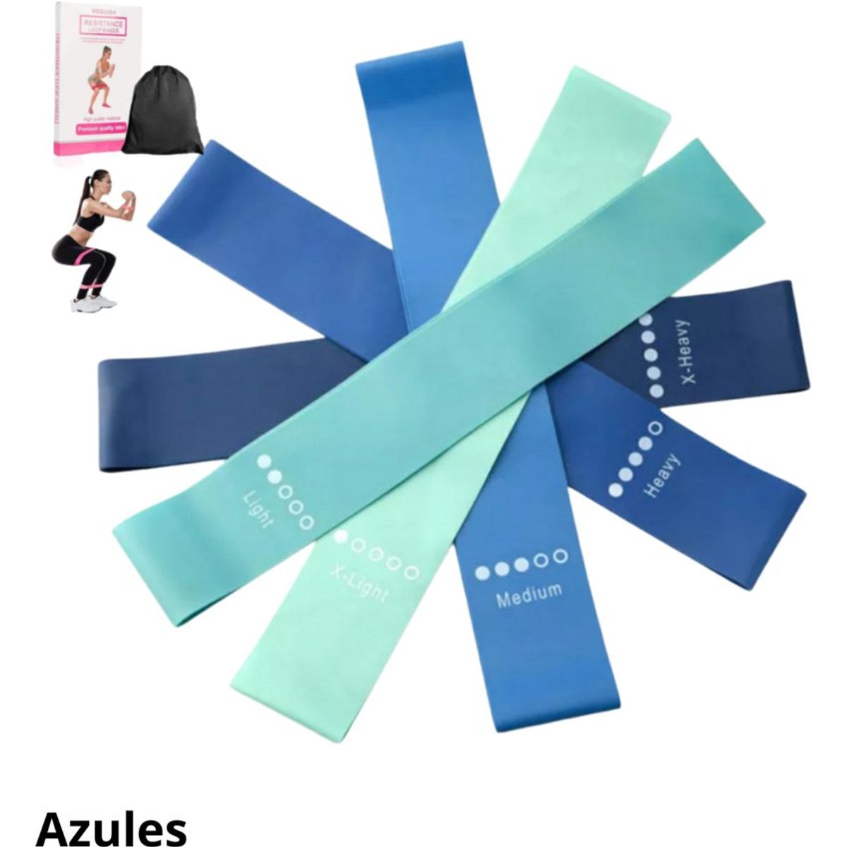 GENERICO - Set de 5 bandas de resistencia para ejercicios. azules