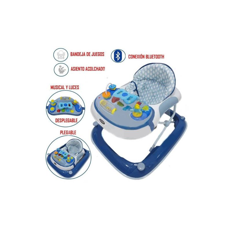 HI BABY - Andador Musical con Bluetooth Timón 3 Niveles Altura Azul