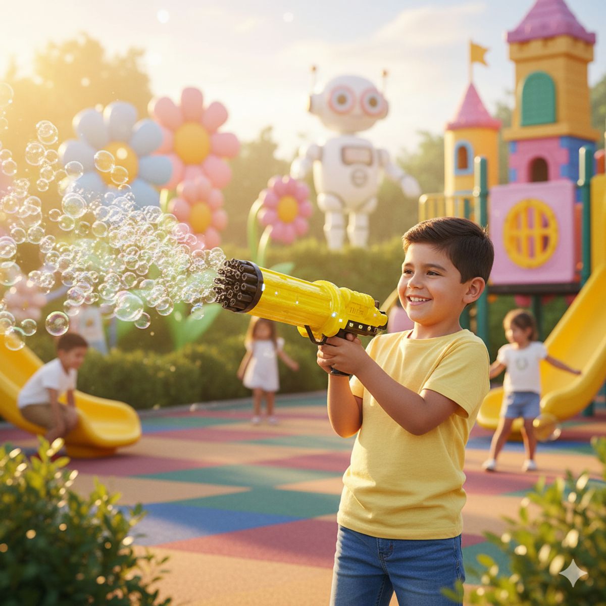 GENERICO - Juguete Pistola grande lanza burbujas 21 Hoyos con luces Amarillo