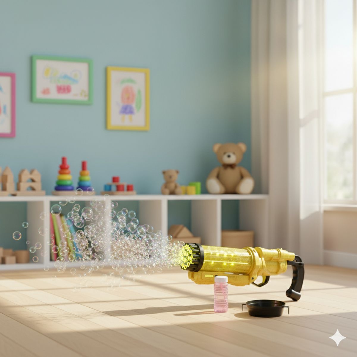 GENERICO - Juguete Pistola grande lanza burbujas 21 Hoyos con luces Amarillo