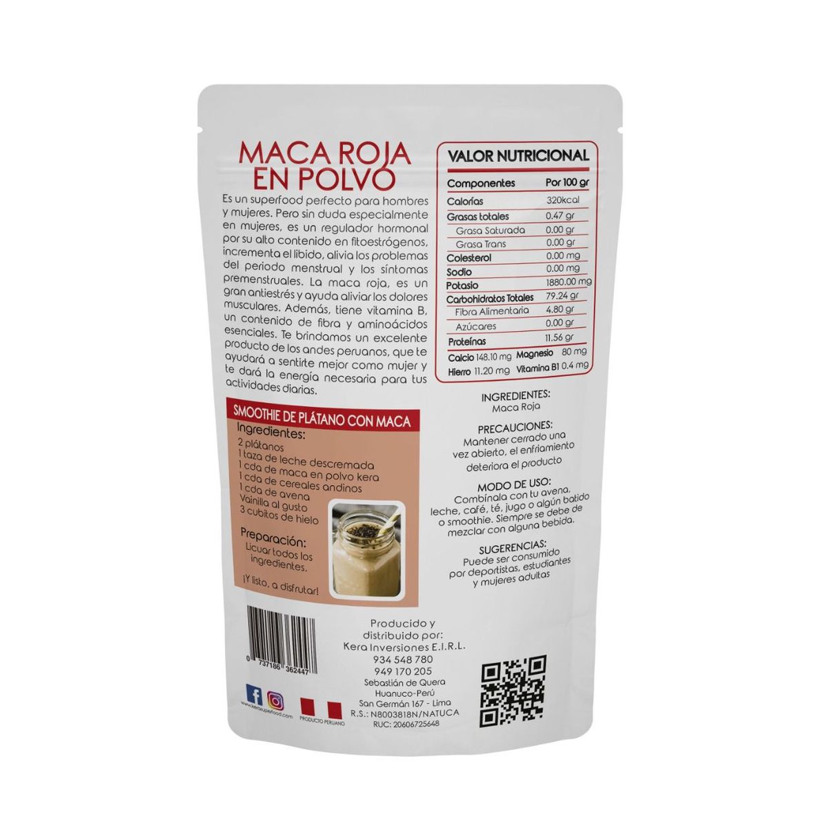 KERA SUPERFOODS - MACA ROJA EN POLVO 500GR - KERA SUPERFOODS