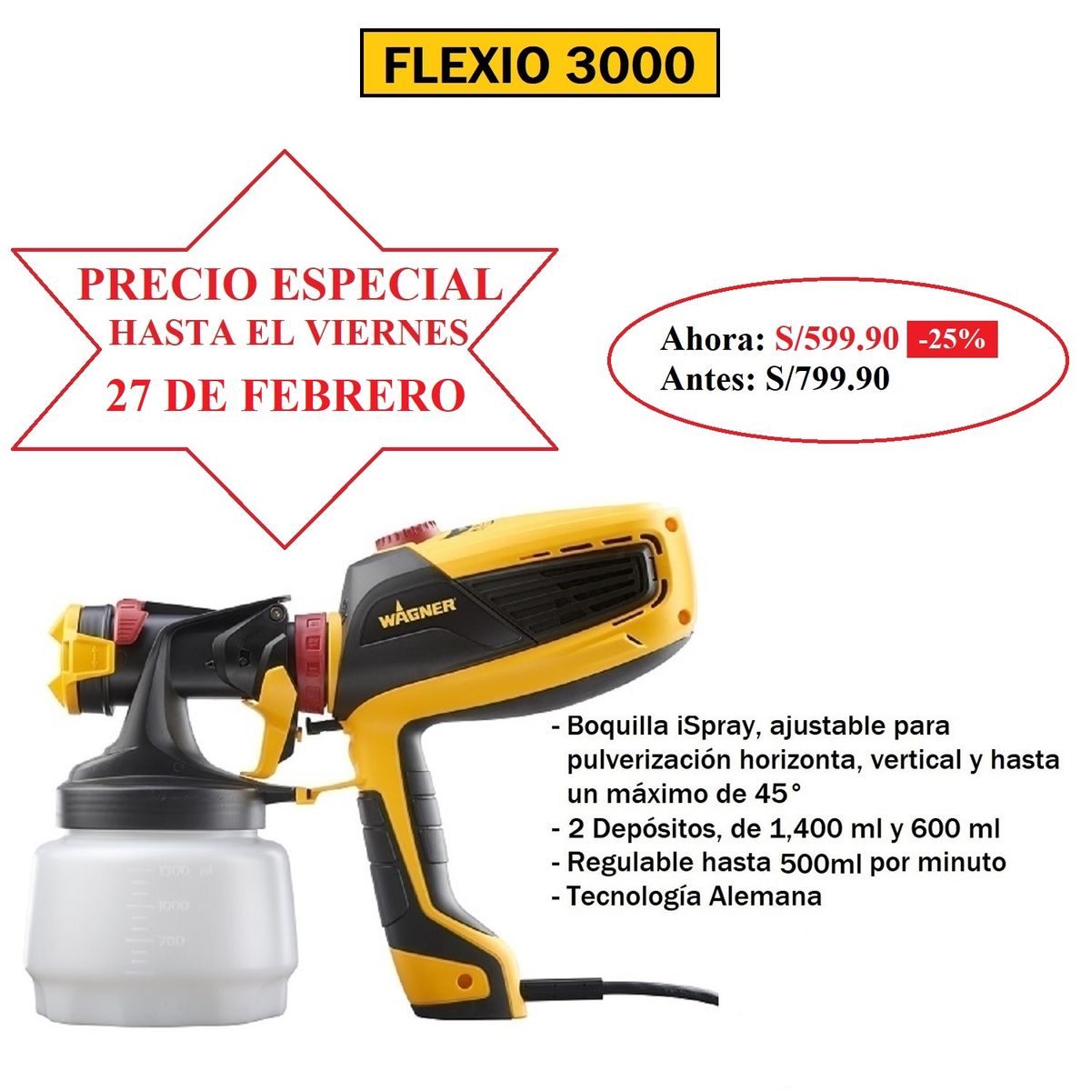 WAGNER - Pistola para Pintar Wagner - FLEXIO 3000