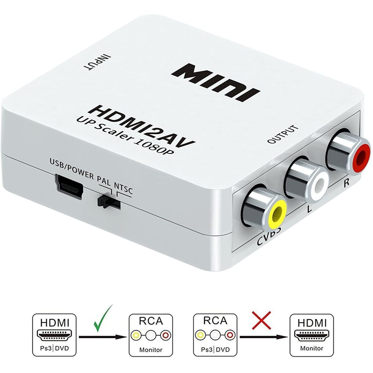GENERICO - Adaptador HDMI A RCA  Conversor Video Pal/Ntsc