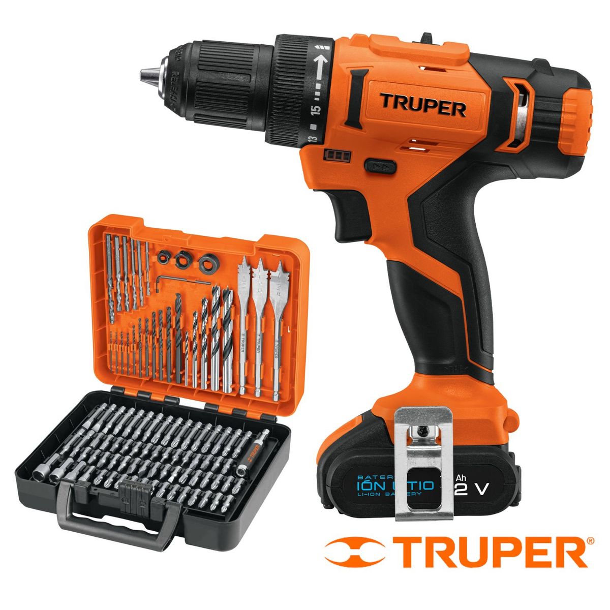 TRUPER - Taladro Inalambrico 12V + Juego de 100 Brocas Truper