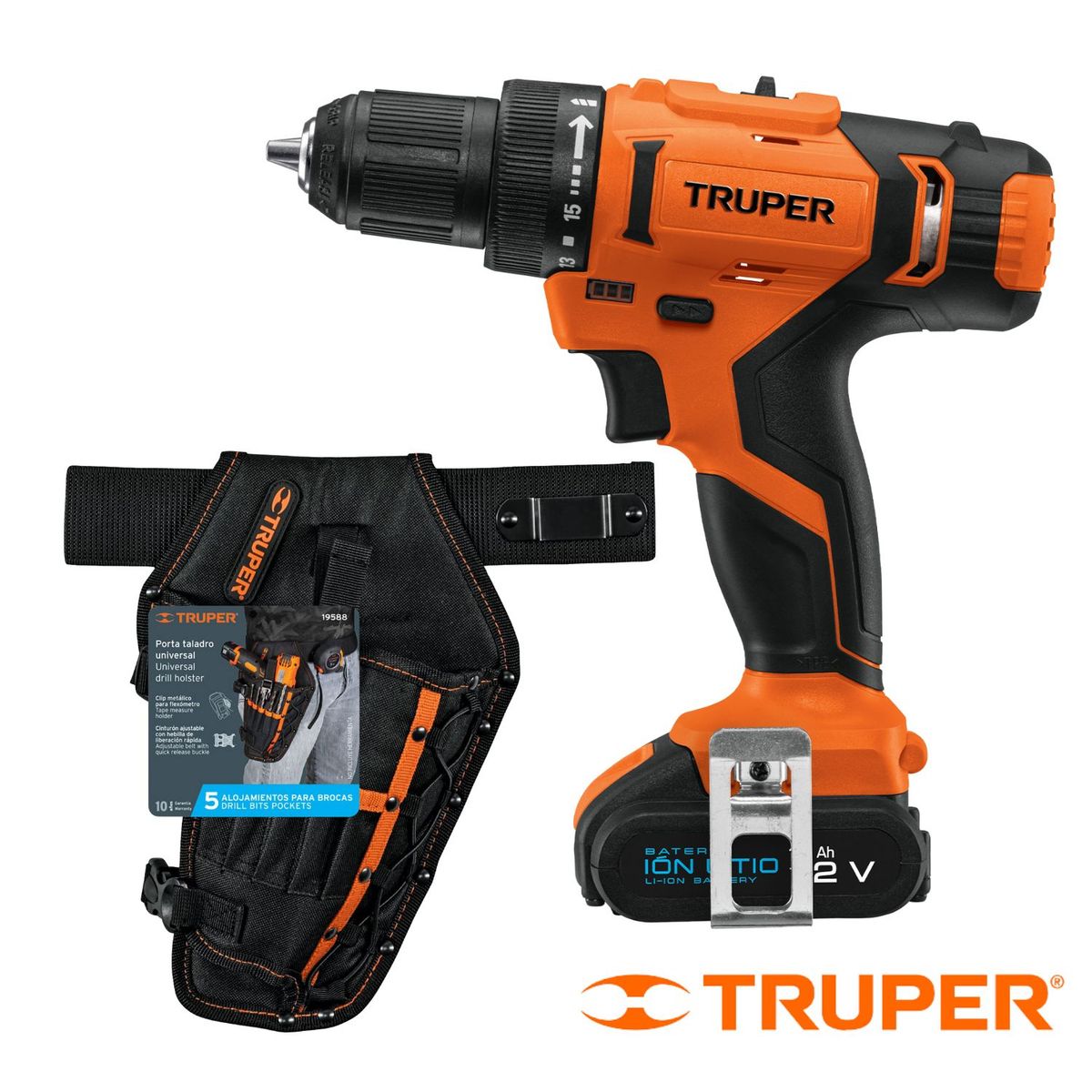 TRUPER - Taladro Inalambrico 12V y Porta Taladro Truper