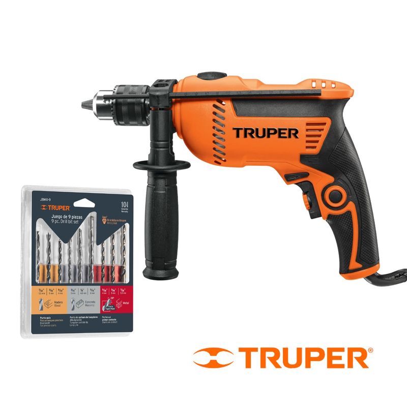 TRUPER - Taladro profesional 600W y Set de brocas variadas Truper