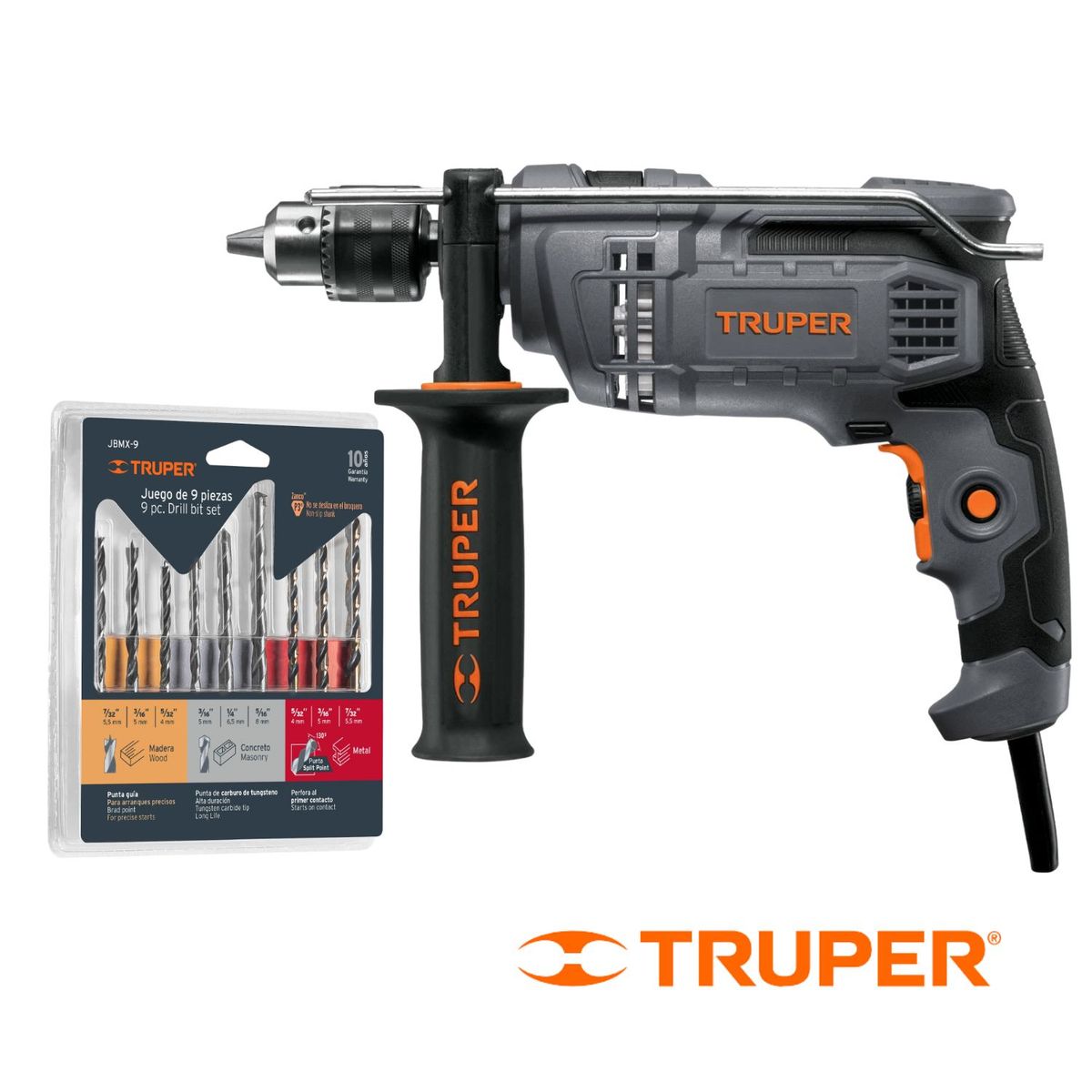 TRUPER - Taladro Industrial 650W y Set de brocas variadas Truper