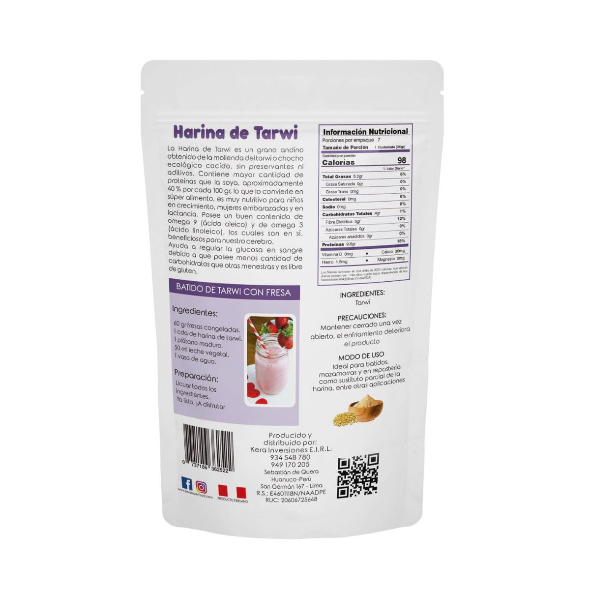 KERA SUPERFOODS - HARINA DE TARWI O LUPINO 500GR - KERA SUPERFOODS