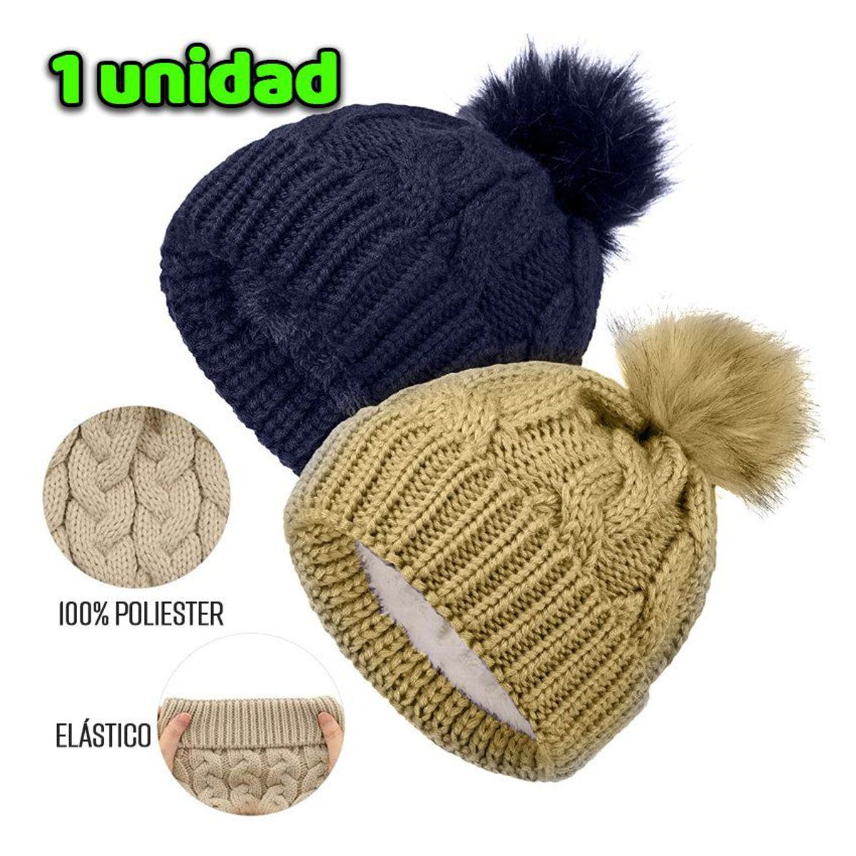 GENERICO - Gorro lana tejido invierno forro polar para niños unisex