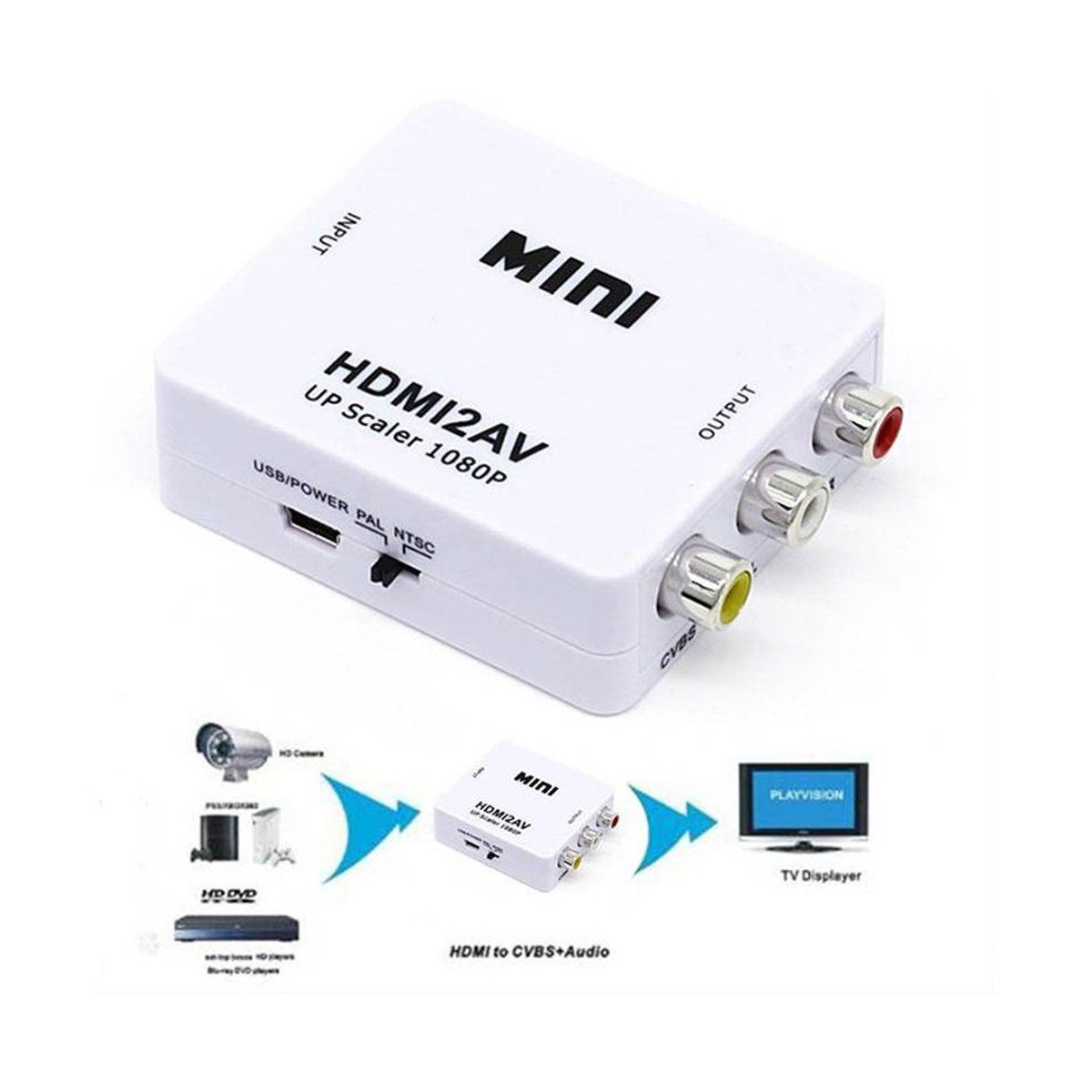 GENERICO - Adaptador hdmi a rca conversor convertidor hdmi2av video pal  ntsc
