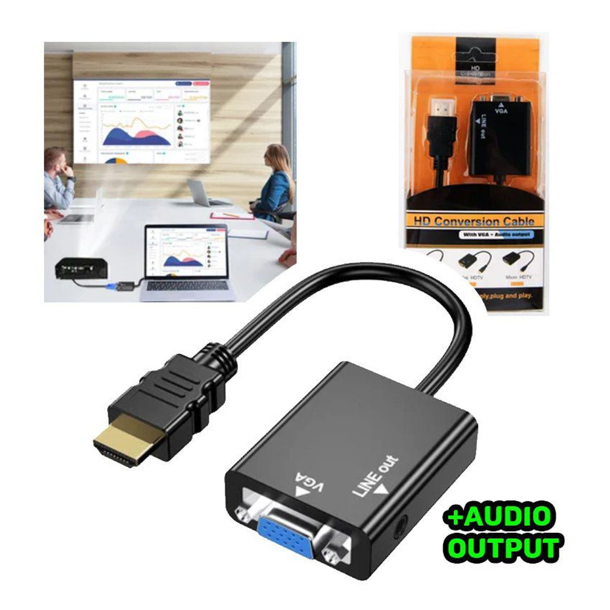 GENERICO - Adaptador convertidor de hdmi a vga hdmi macho vga  audio - negro