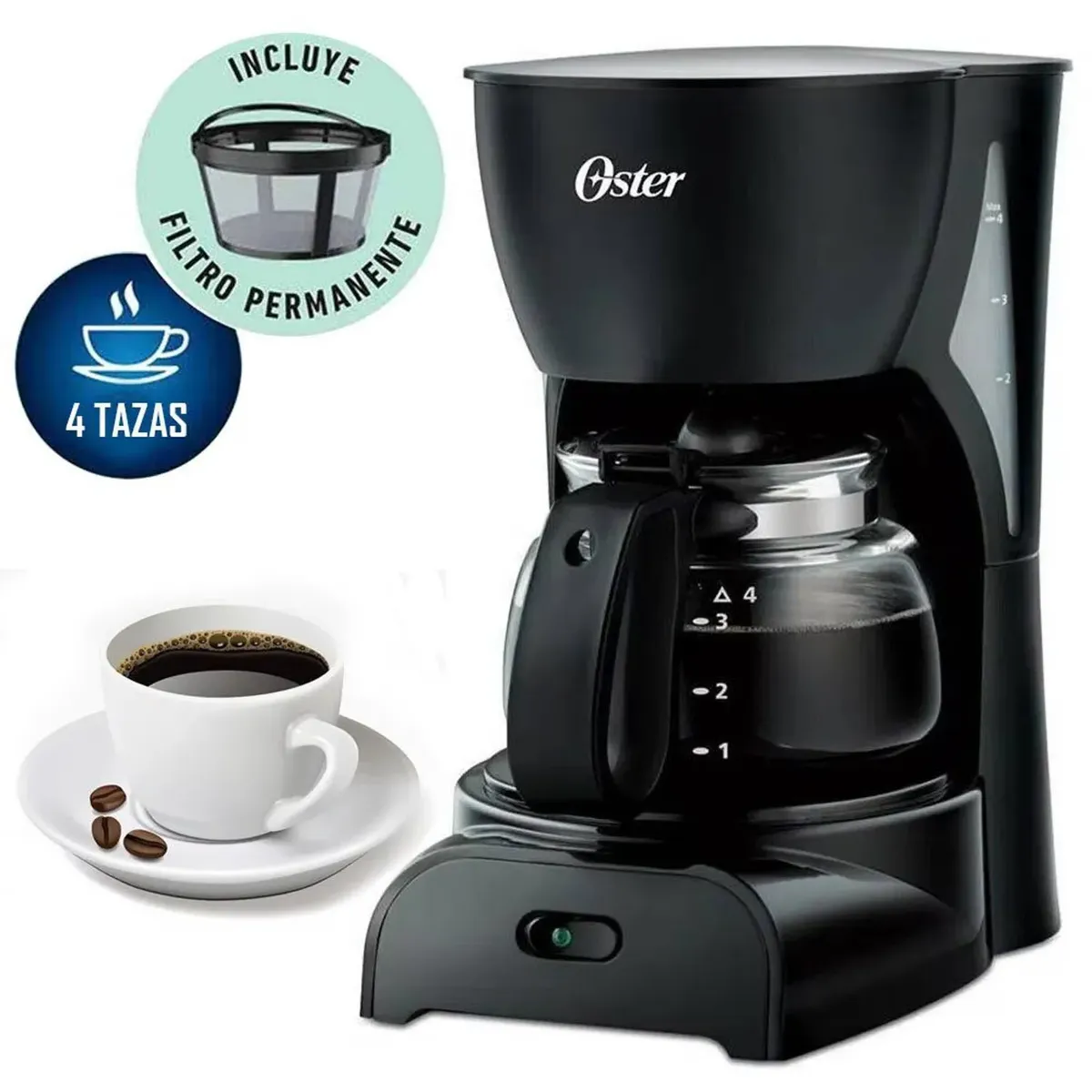 OSTER - Cafetera Oster BVSTDCDR5B de 4 Tazas – Negra