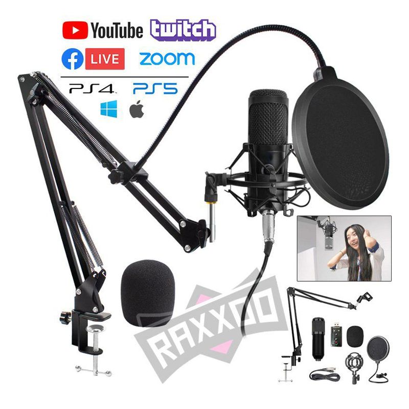 GENERICO - Micrófono condensador usb con brazo soporte anti pop profesional pc