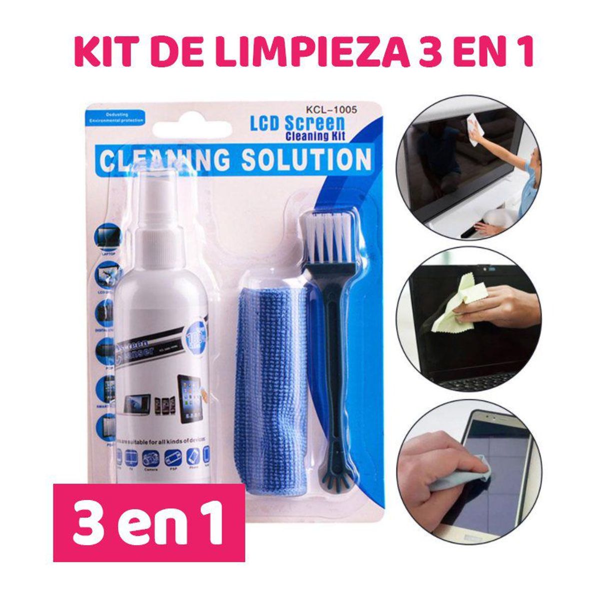 GENERICO - Kit de limpieza para laptop 3 en 1 limpia monitor camara celular