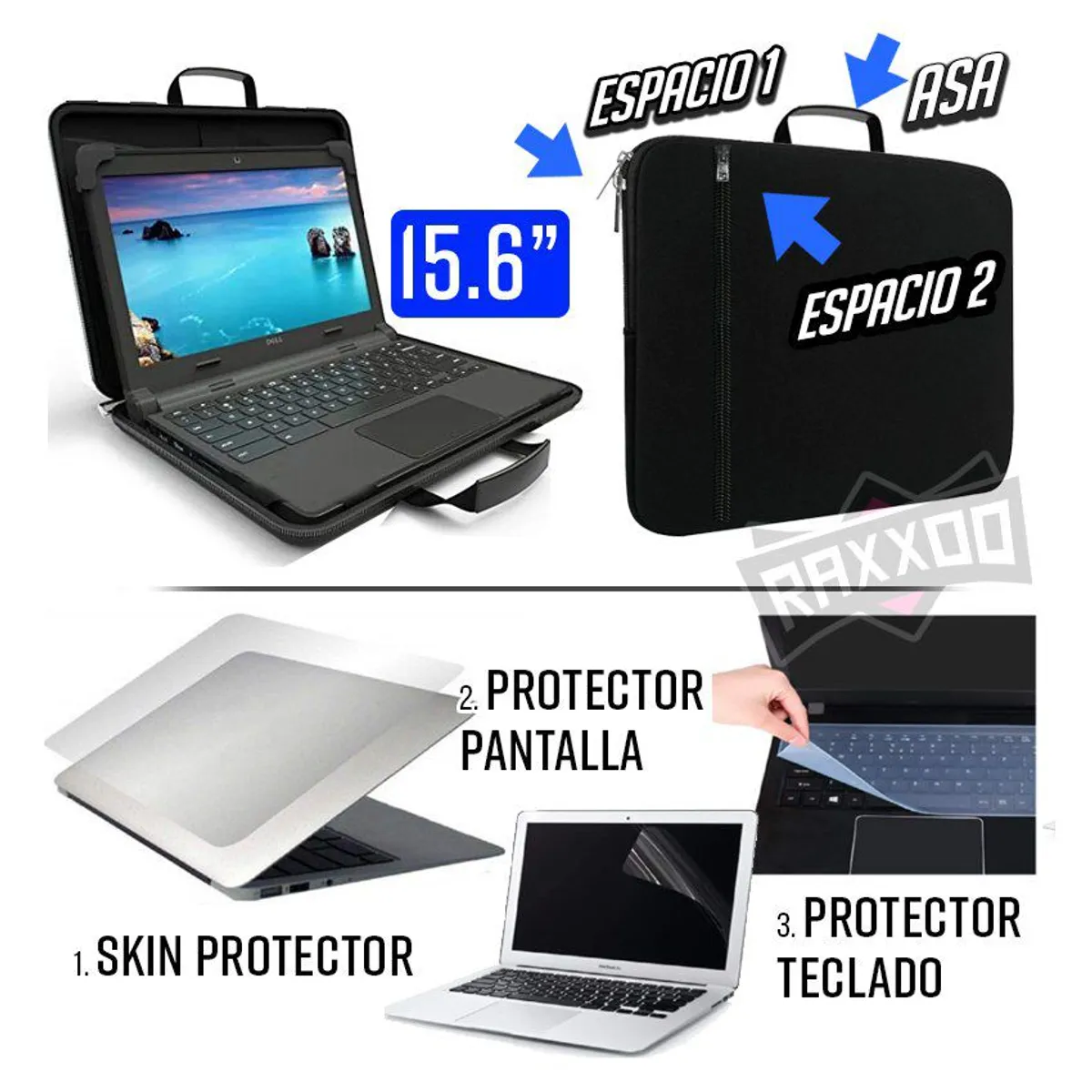 GENERICO - Kit laptop 4 en 1 funda maletin 15 15.6 16 + skin protector pantalla