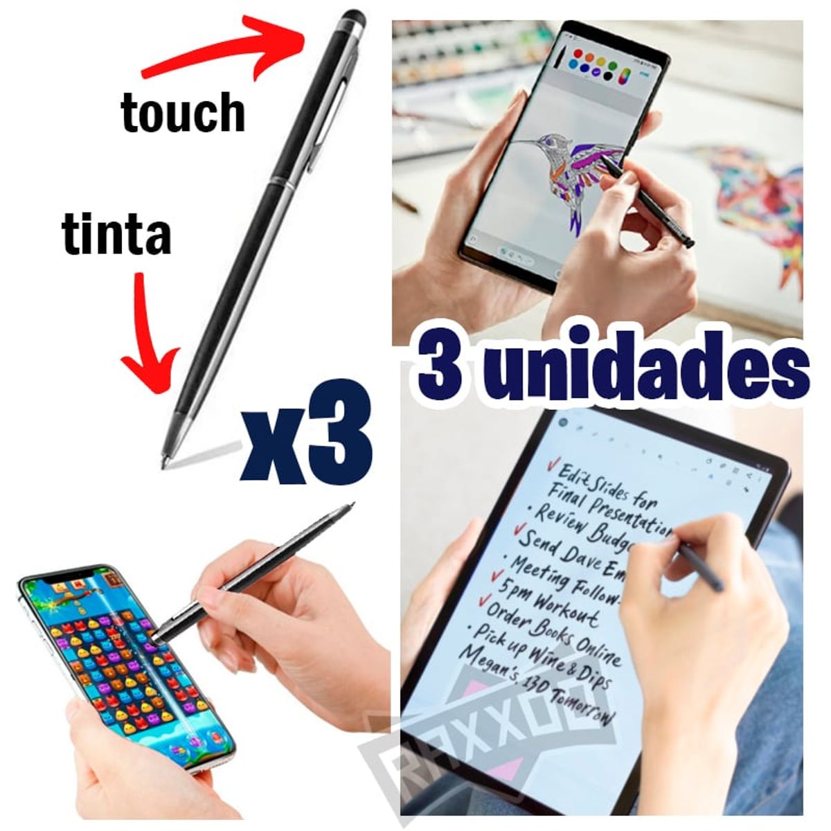 GENERICO - Kit 3 lapiz optico para celular lapicero tablet táctil smartphone