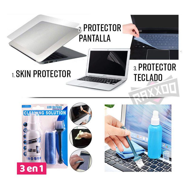 GENERICO - Combo protector de pantalla + teclado + skin + kit de limpieza 3 en 1