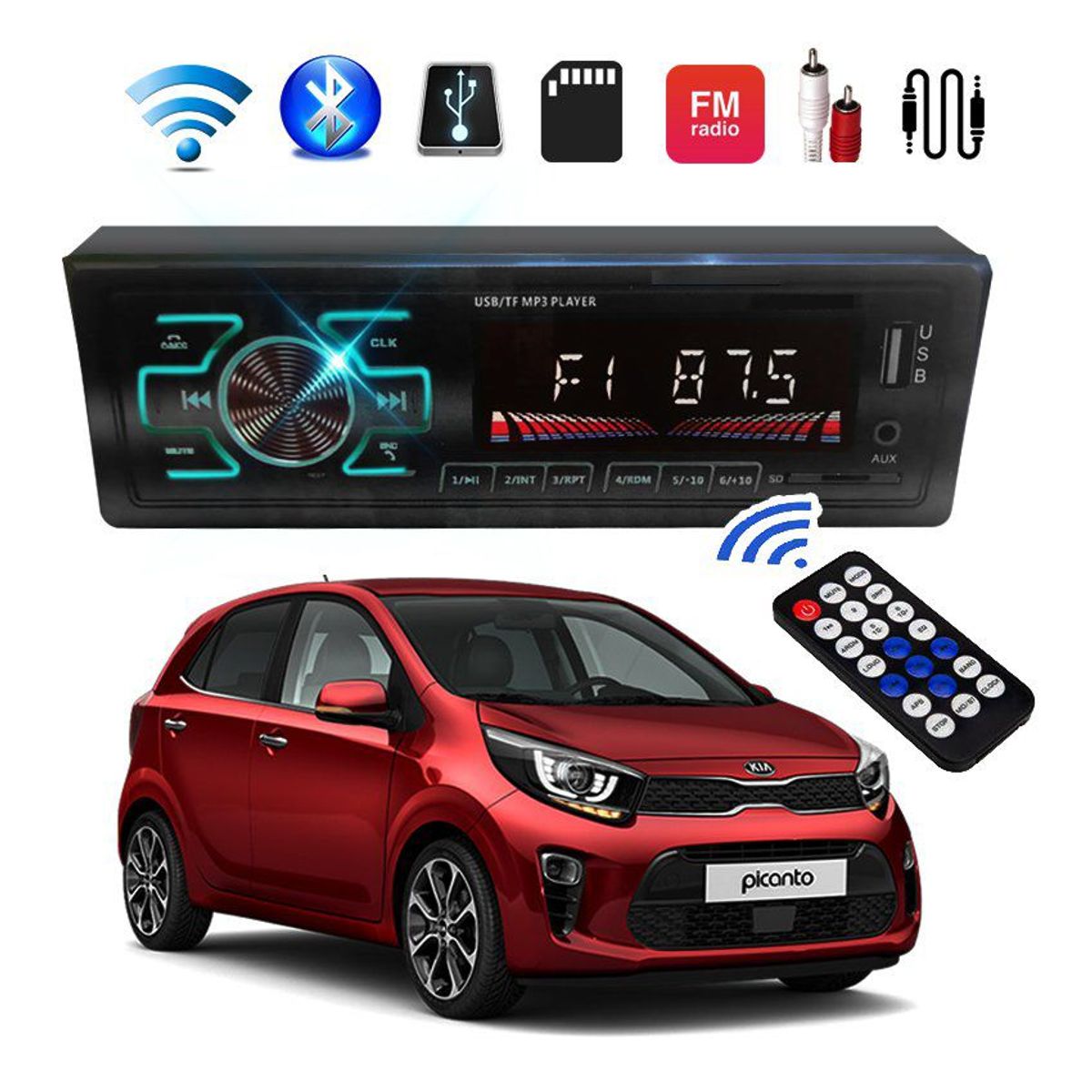 GENERICO - Auto radio fm bluetooth radio para autoradio carro usb rca led