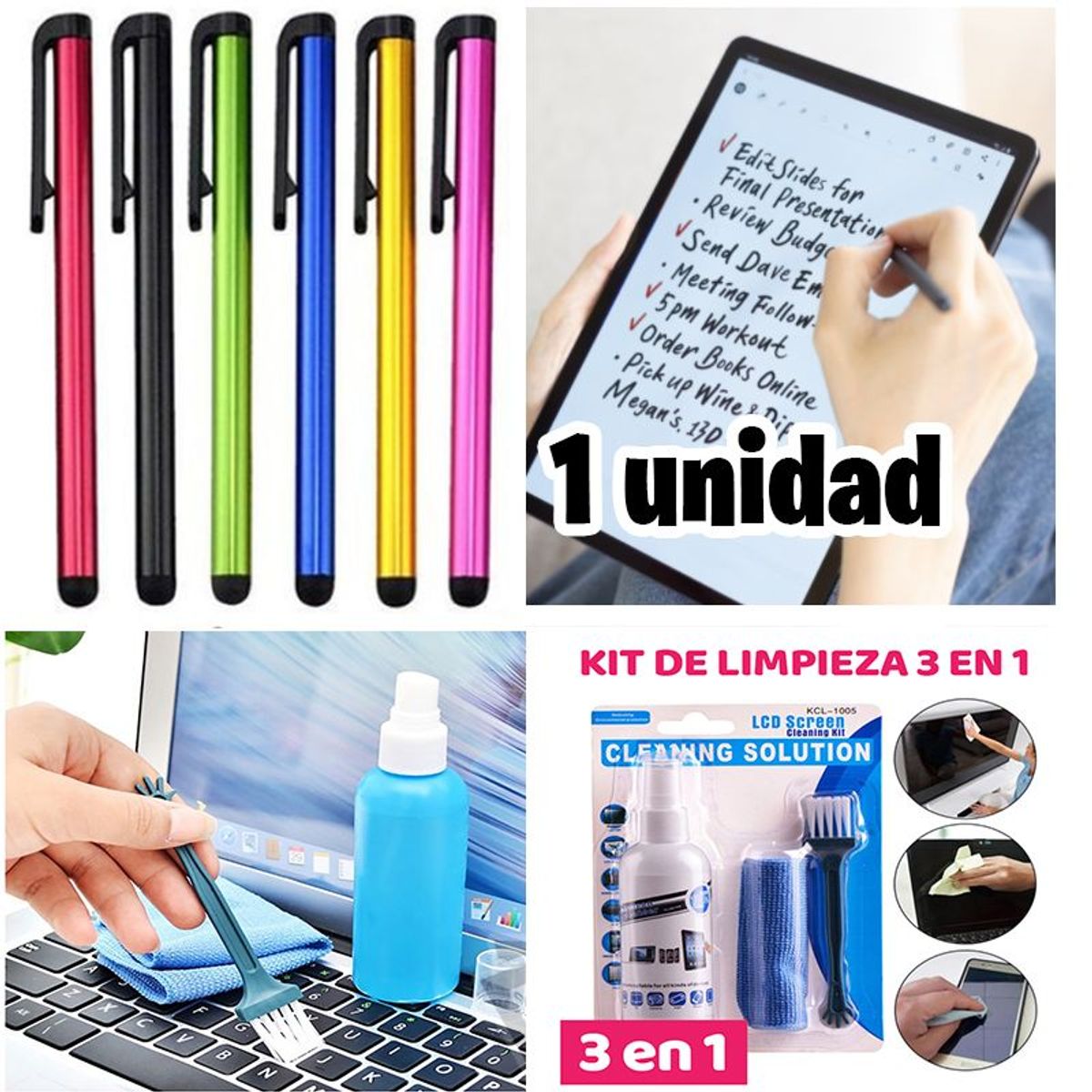 GENERICO - Lapiz lapicero optico p celular tablet táctil + kit de limpieza 3 en 1