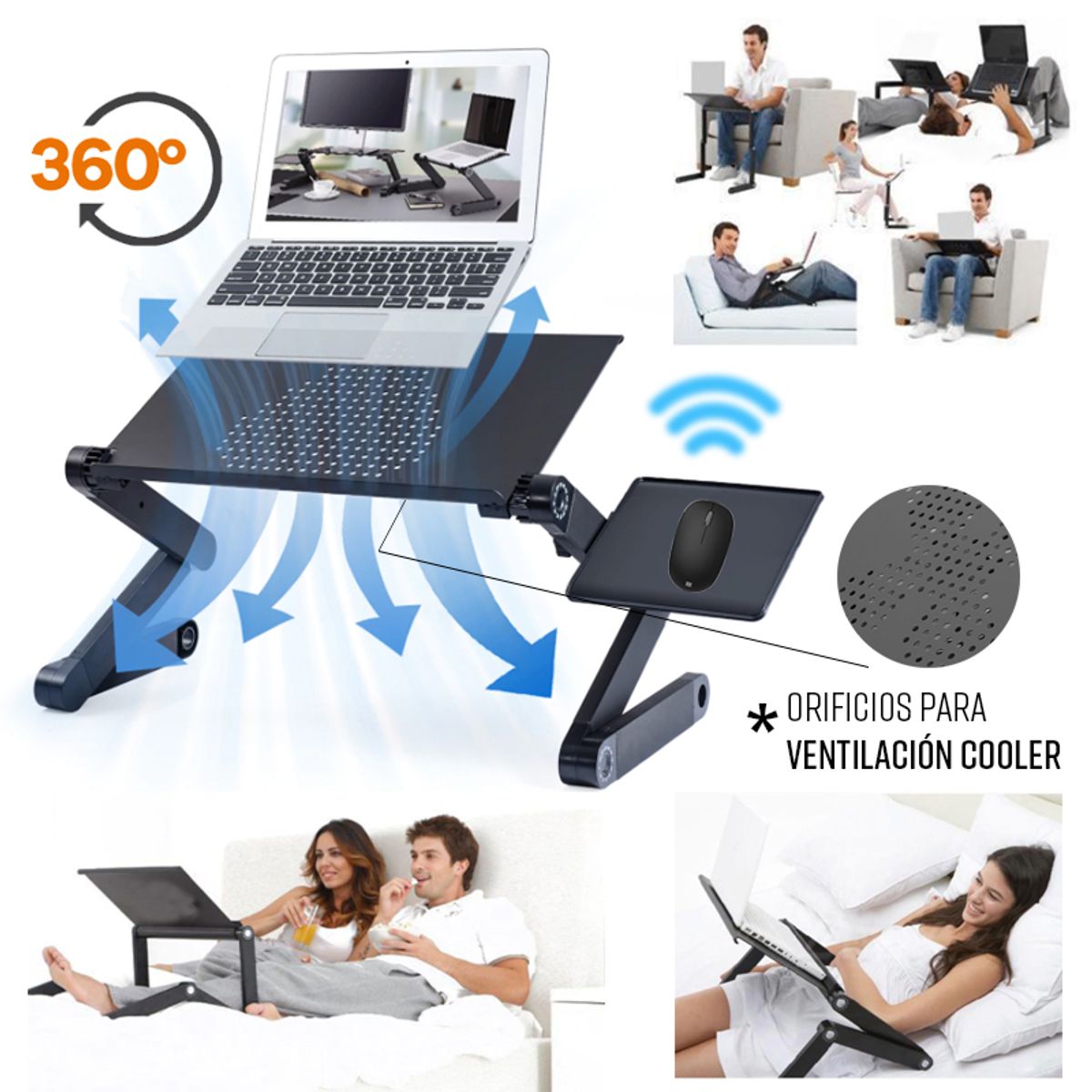 GENERICO - Mesa cooler laptop plegable con posa mouse graduable notebook