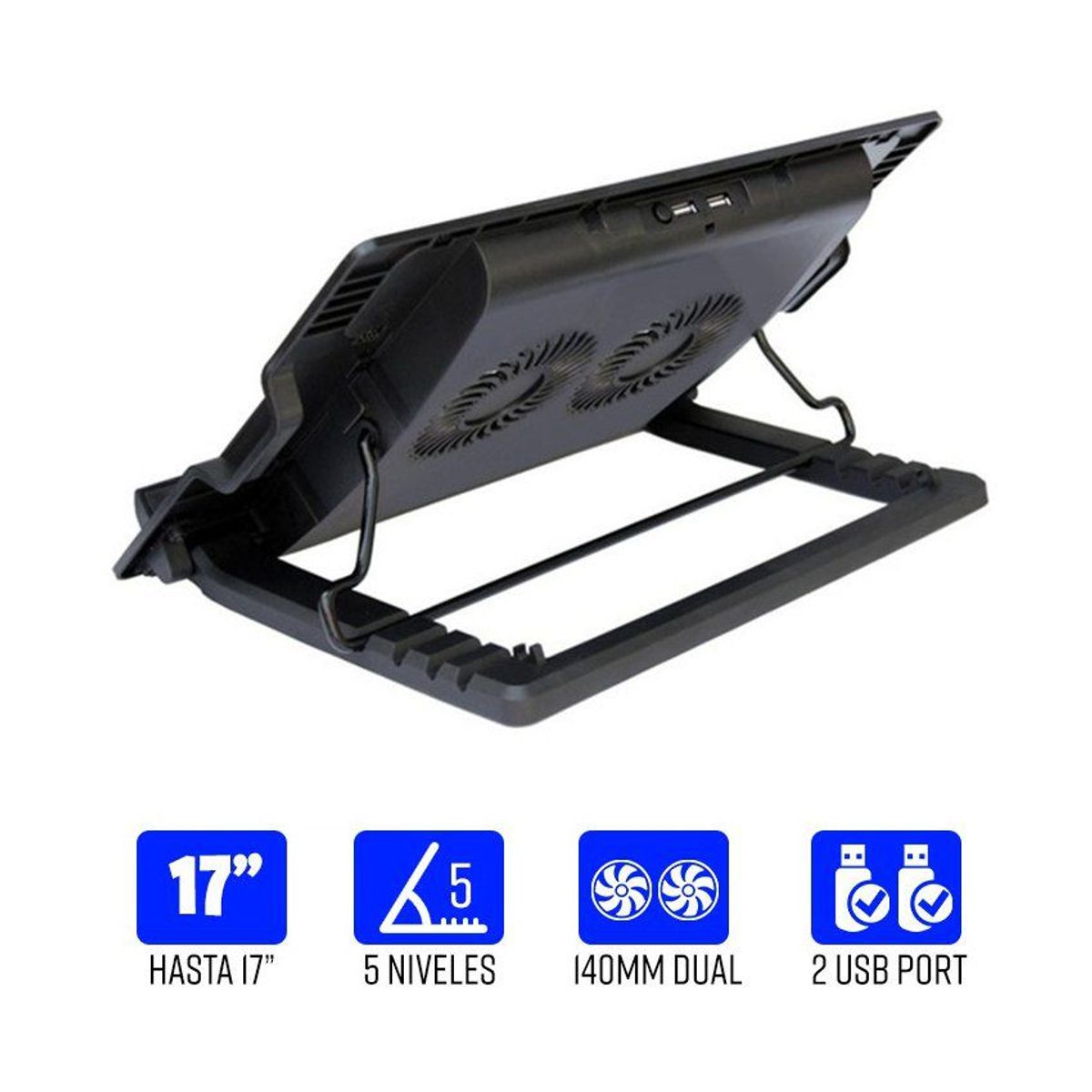 GENERICO - Cooler laptop 14 a 17 doble ventilador 2 usb reclinable led laptop pc