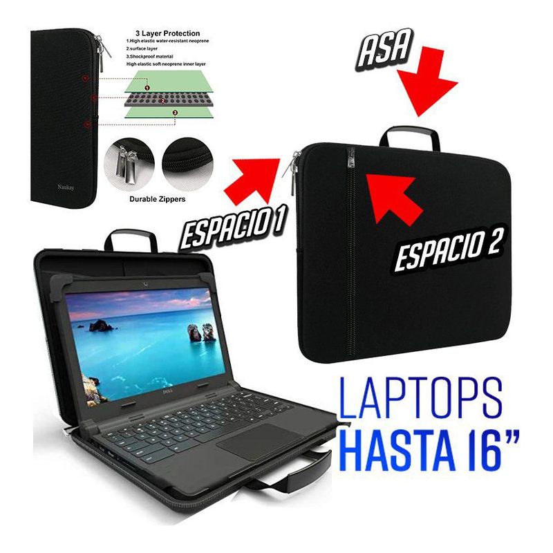 GENERICO - Funda para laptop 15" 16 " 15.6 maleta con asa - negro