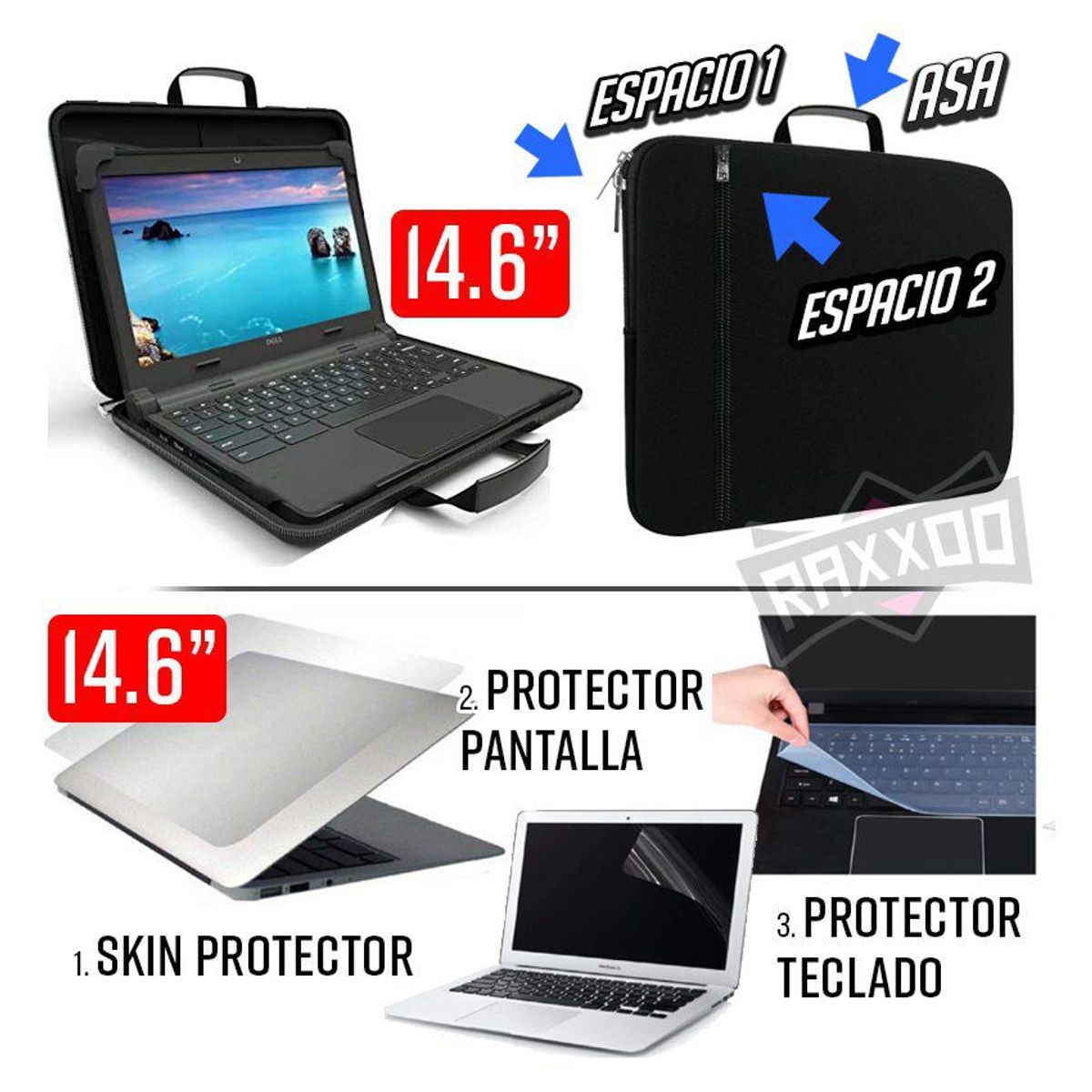 OEM - Kit laptop 4 en 1 funda maletin hasta 14 14.6 skin protector pantalla
