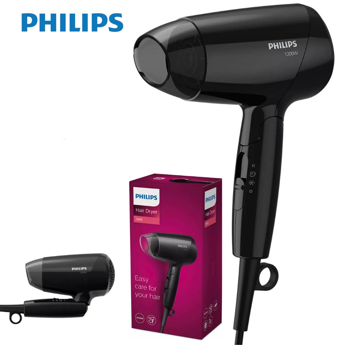 PHILIPS - Secadora Philips de Cabello Plegable BHC01010 Negro